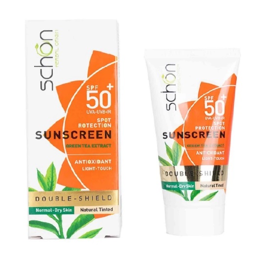 کرم ضد آفتاب رنگی شون SCHON SPF 50 مدل دابل شیلد / محافظت بالا و مناسب پوست نرمال و خشک / جیونا بیوتی