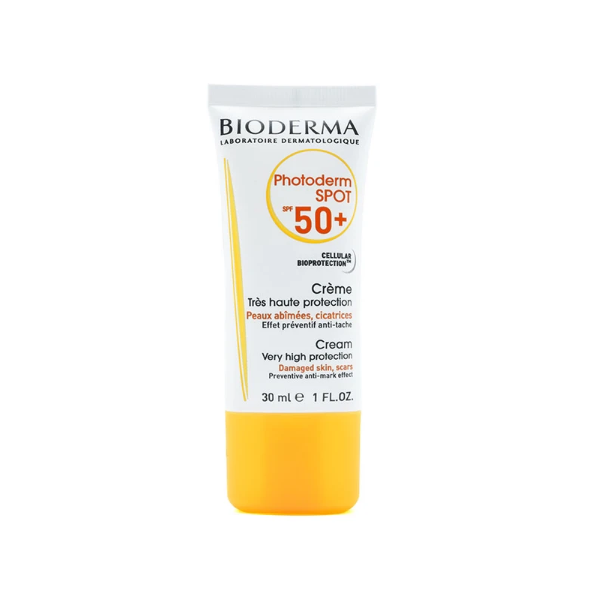 کرم ضد آفتاب بی رنگ SPF 50 بایودرما مدل Photoderm spot /ضد آب و ضد لک قوی / حجم 30 میلی لیتر / جیونا بیوتی