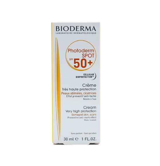کرم ضد آفتاب بی رنگ SPF 50 بایودرما مدل Photoderm spot /ضد آب و ضد لک قوی / حجم 30 میلی لیتر / جیونا بیوتی