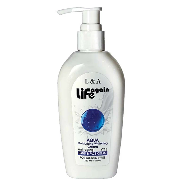 کرم آبرسان دست و صورت و بدن لایف اگین Life again مدل آکوا / نرم کننده مناسب انواع پوست / جیونا بیوتی